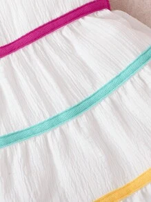Abito Plissettato Colorato Con Maniche A Pipistrello A Volant Per Bambine, Chiusura Con Zip, Design Semplice, Asciugatura Rapida, Comodo, Per Primavera Ed Estate