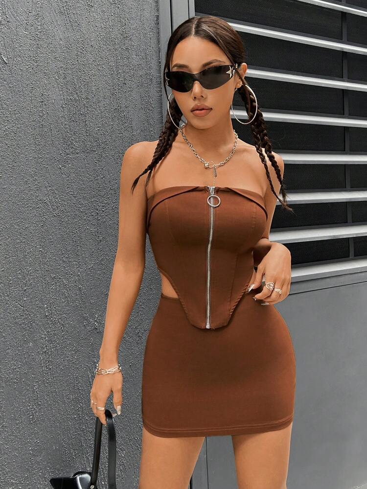 Women'S Plain Skinny Fit Two Piece Set