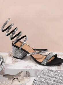 SHUZIA Women'S Fashionable High Heeled Sandals With Rhinestone Decoration