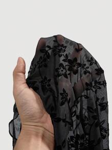 SHEIN MOD Plus Size Velvet Mesh Stand Collar T-Shirt, For Winter - Black - View 5