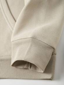 Men's Pattern Printed Hooded Sweatshirt With Kangaroo Pocket And Thermal Lining - Apricot - View 5