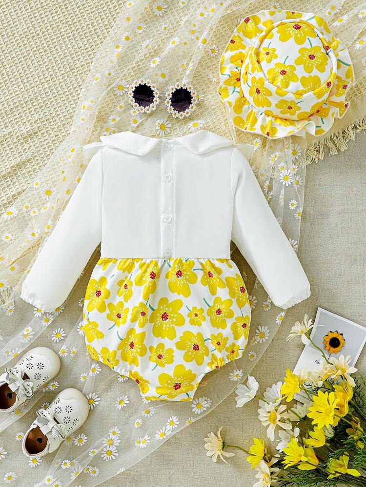 Baby Girl Elegant & Cute Double Layer Hat With Floral & Ruffled Design, Casual & Versatile