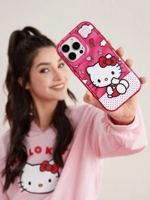 HELLO KITTY AND FRIENDS | SHEIN Pink Cat Print Phone Case, Compatible With IPhone - Rusty Rose - View 9