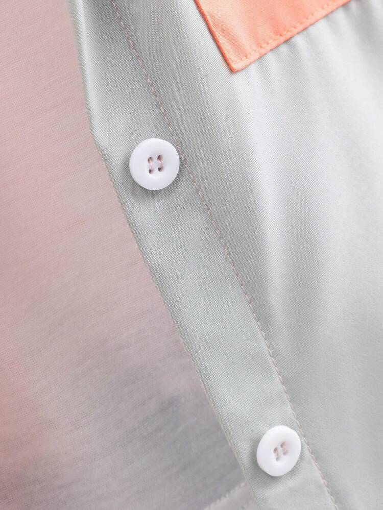 3pcs/Set Baby Girls' Spring/Summer Mix & Match Outfits With Long Sleeve Color Block Shirt, White T-Shirt, And Washed Jeans Shorts