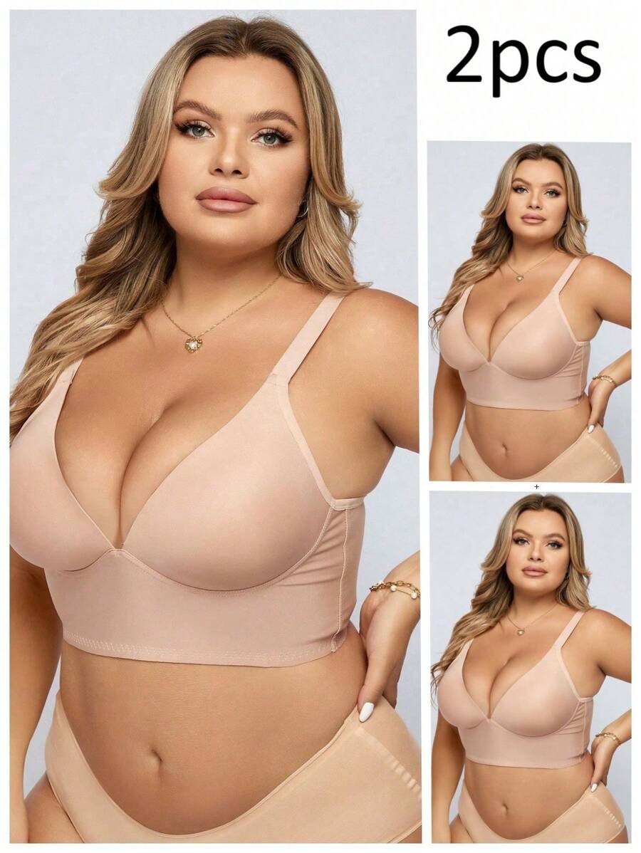 2 cái/bộ Kích thước lớn , Áo ngực Không dây - Màu be - Xem 1