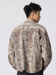 Men's Snake Pattern Textured Shirt - Khaki - View 2
