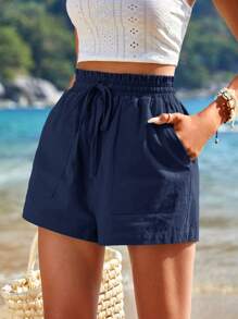 SHEIN VCAY Women's High Waisted Shorts With Slanted Pockets