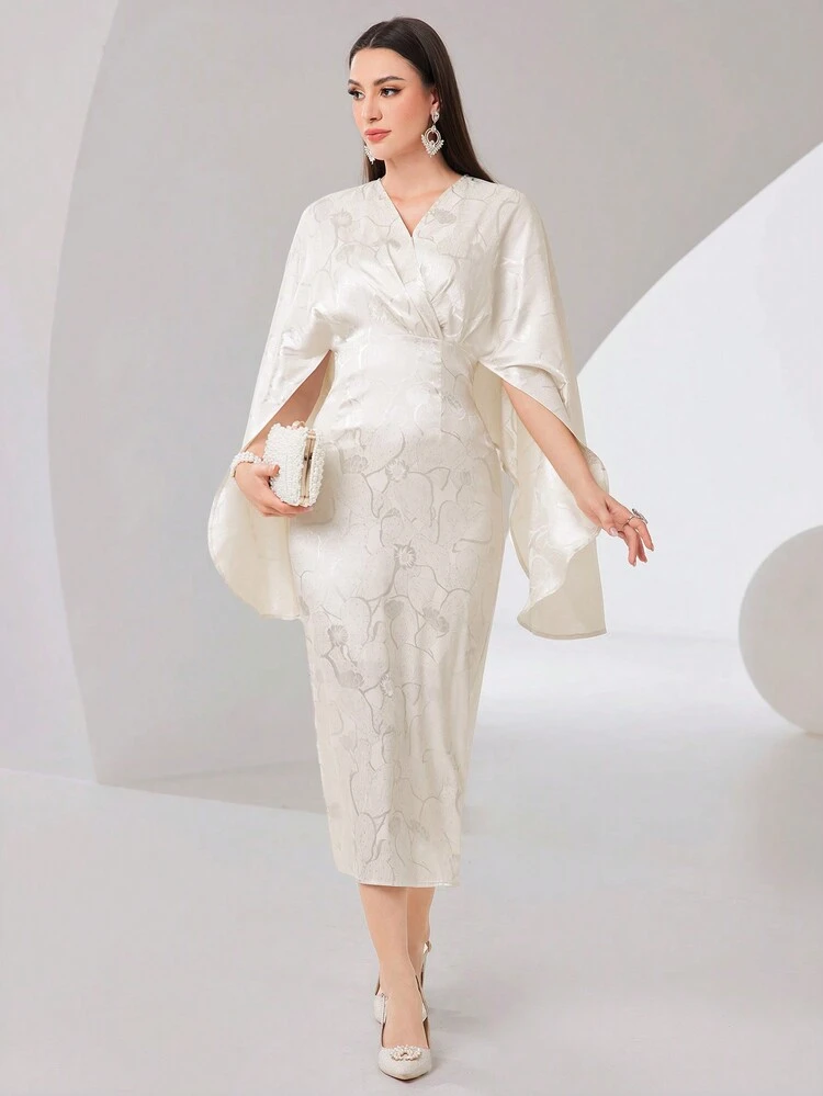 Ladies Jacquard Batwing Sleeve Dress Long Evening Dresses