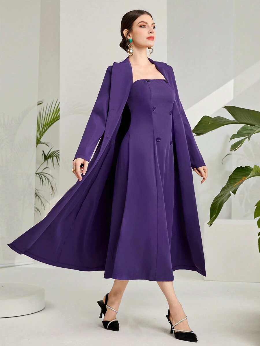 Modelyn 2 件女雙排扣抹胸上衣配長袖夾克