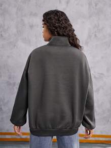 Teenage Girls' Knitted Letter Patterned Stand Collar Half-Zip Sports Casual Sweatshirt - Grey - View 2