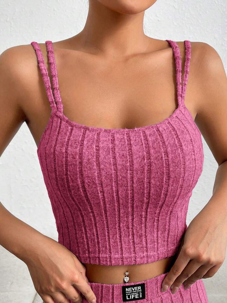 SHEIN EZwear قميص كامي صيفي محبوك قصير بلون سادة - روز أحمر - مشاهدة 8