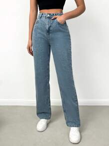 EURMUSE Straight Leg Casual Jeans - Blue - View 1