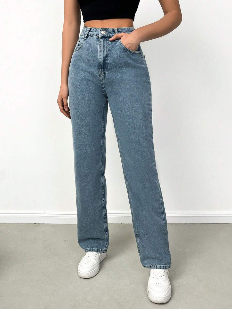 EURMUSE Straight Leg Casual Jeans - Blue - View 1