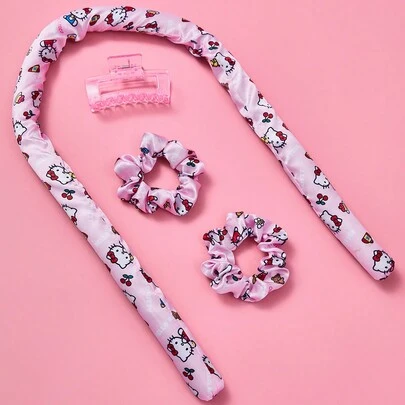 HELLO KITTY AND FRIENDS | SHEIN 4pcs/set Pink No-heat Hair Curling Tool