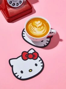 HELLO KITTY AND FRIENDS | SHEIN 1pc Cartoon Cat Graphic Cup Mat - White - View 1