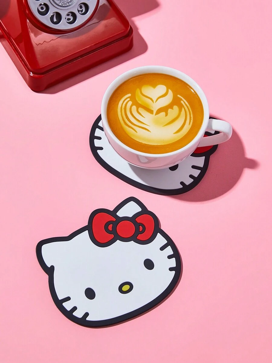 HELLO KITTY AND FRIENDS | SHEIN 1pc Cartoon Cat Graphic Cup Mat - White - View 1