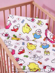 HELLO KITTY AND FRIENDS | SHEIN Cute Pink Baby Bedding Pillowcase And Duvet Cover 2pcs/Set