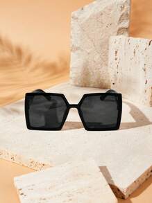 SHEIN VCAY Gafas De Sol Cuadradas Negras Extragrandes De Estilo Bohemio - Negro - Ver 2