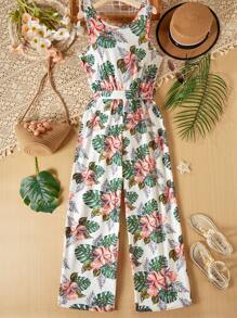 Bộ jumpsuit in họa tiết cây nhiệt đới kèm thắt lưng cho bé gái tuổi teen đi du lịch - Nhiều màu - Xem 2