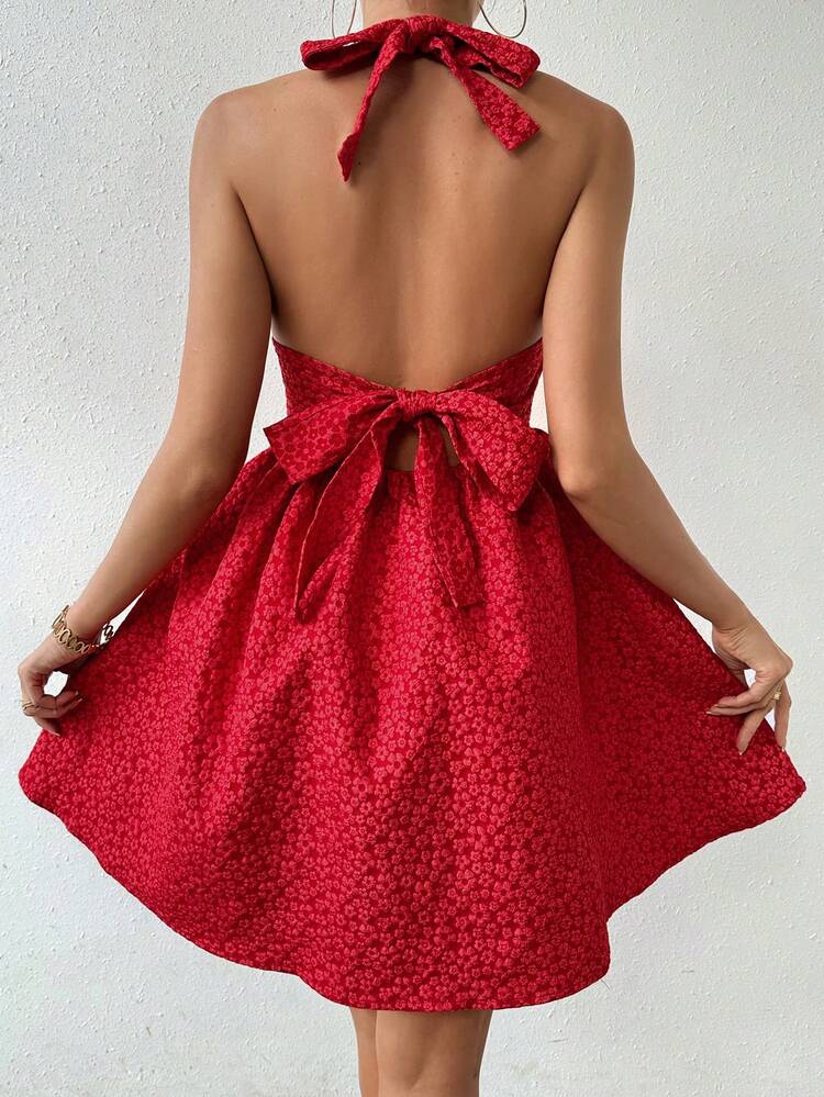 Backless Halter Neck Tie-Up Detail Dress