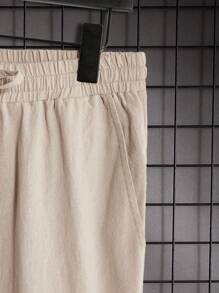 Manfinity Homme Men's Vacation Plain Solid Color Short Sleeve Shirt And Pants Suit - Khaki - View 4