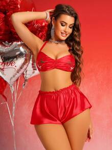 SHEIN Valentine's Day Fruit Embroidery Bra & Panty Lingerie Set For Women , 2 Set - Multicolor - View 3