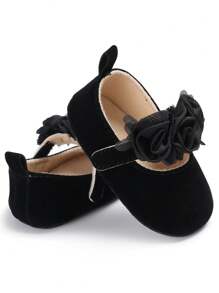 Infant Girls' Stylish Flower Decor Indoor Flat Shoes For Spring/Summer - Black - View 1