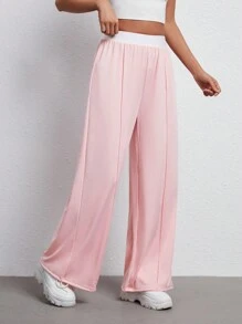 SHEIN Unity 女士宽松阔腿拼色高腰裤 - 粉色 - 查看 6