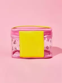 HELLO KITTY AND FRIENDS | SHEIN 可愛粉色半透明化妝包,帶手柄 - 粉色 - 查看 6