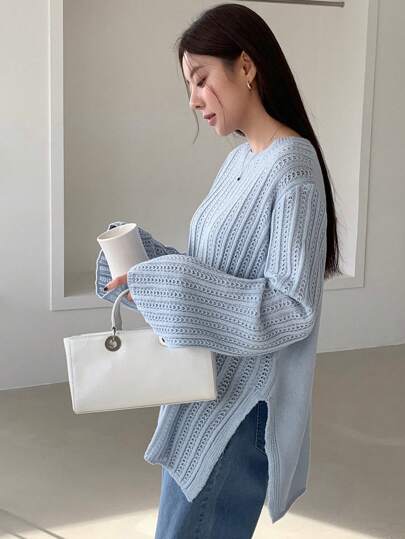 DAZY 女士商务休闲纯色喇叭袖毛衣、长袖上衣秋季