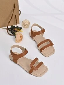 Girls' Fashionable And Simple Square Toe Geometric Style Summer Sandals, For Kids - Brown - View 6