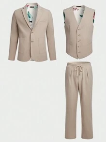 GENTILAND 男士編織休閒三件套西裝 - 杏色 - 查看 14