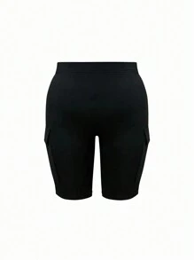 SHEIN MOOSTA Kích thước lớn Đen Thon gọn Quần short Với Cargo Túi - màu đen - Xem 5