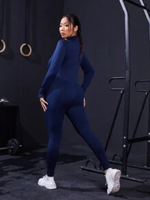 SHEIN Sport Studio Sportlicher Nahtloser Overall Für Damen In Großen Größen Mit Stehkragen Und Langen Ärmeln