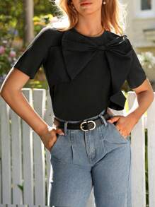 Anewsta Black T-Shirt With Bow Knot
