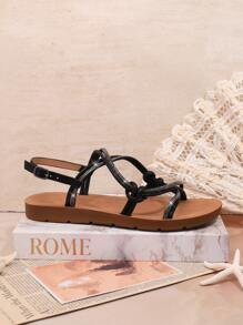 Women'S Flat Sandals - Black - View 4