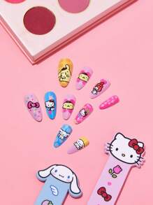 HELLO KITTY AND FRIENDS | SHEIN Cute Cat Bowknot Print Press On Nails - Multicolor - View 2