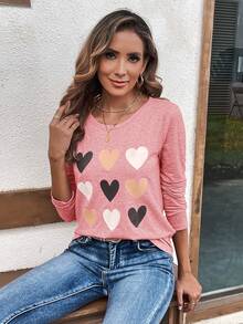 SHEIN LUNE 女性休閒心型印花t恤