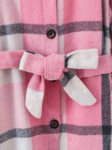 SHEIN 小女童格紋荷葉袖繫腰帶洋裝