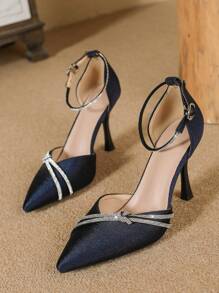 Women's High Heel Shoes, Elegant Thin Heel, Pointed Toe, Suitable For Parties, Work And Street, Hollow Out Design, Sandals For Spring And Summer, Plus Size Shoes