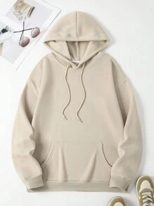 Men's Pattern Printed Hooded Sweatshirt With Kangaroo Pocket And Thermal Lining - Apricot - View 2