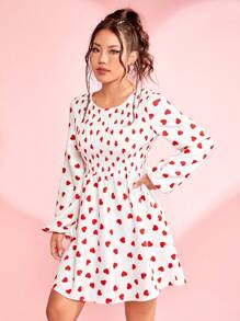 SHEIN EZwear 情人节可爱心形印花灯笼袖连衣裙 - 彩色 - 查看 6