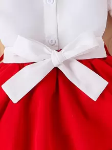 SHEIN Elladie kids Conjunto De Top Con Mangas De Malla De Flores Dulces Y Simples Y Falda Completa Con Vintage Para Niñas Pequeñas - Blanco - Ver 5