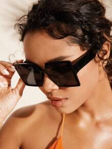 SHEIN VCAY Gafas De Sol Cuadradas Negras Extragrandes De Estilo Bohemio - Negro - Ver 5