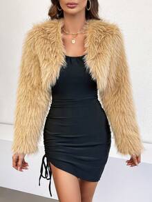 RELISH NOLESS 女士纯色蓬松短夹克，冬季 - 棕色 - 查看 4