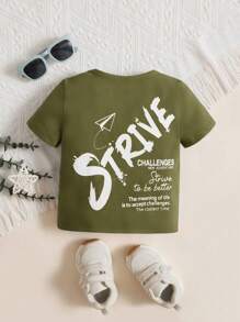 SHEIN 嬰兒男童隨意字母印花上衣 - 綠色 - 查看 1