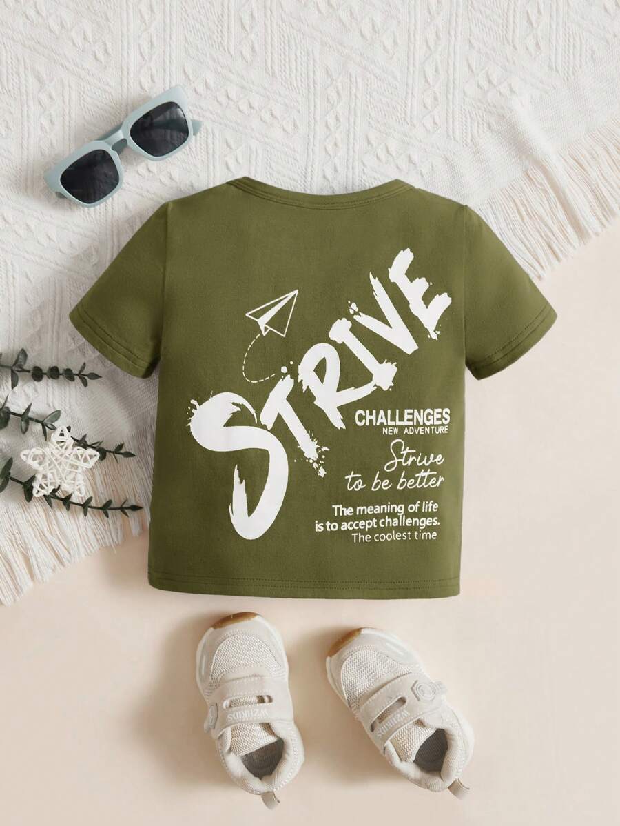 SHEIN 嬰兒男童隨意字母印花上衣 - 綠色 - 查看 1