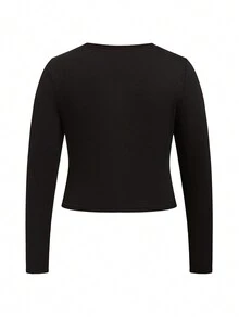 SHEIN Essnce 情人節必備黑色鑽石心形加大尺碼緊身T恤 - 黑色 - 查看 2