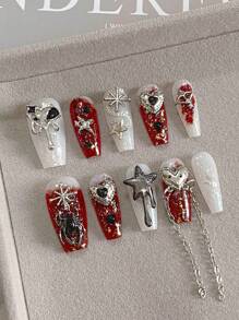 ROMWE (In Stock) 10pcs/Set False Nails With Long Heart Shaped Design + Jelly Glue - Multicolor - View 1