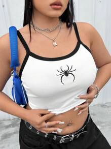 SHEIN EZwear CURVE بالإضافة إلى حجم أعلى كامي العنكبوت المطرزة - متعدد الألوان - مشاهدة 7